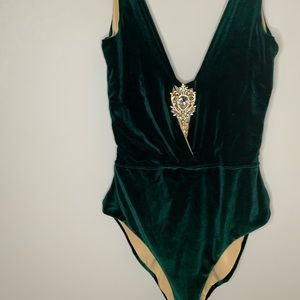 Emerald green velvet bodysuit